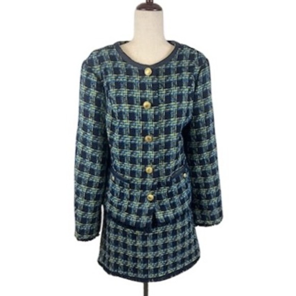 G by Giuliana Black Label Blue Tweed Skirt Suit Set Blazer Career Size 1X - Picture 1 of 6